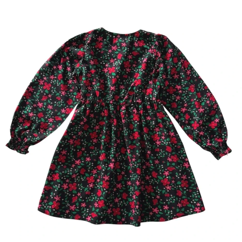 Cat‎ & Jack Girls Size M (8) Floral Print Long Sleeve Dress Casual Party Black